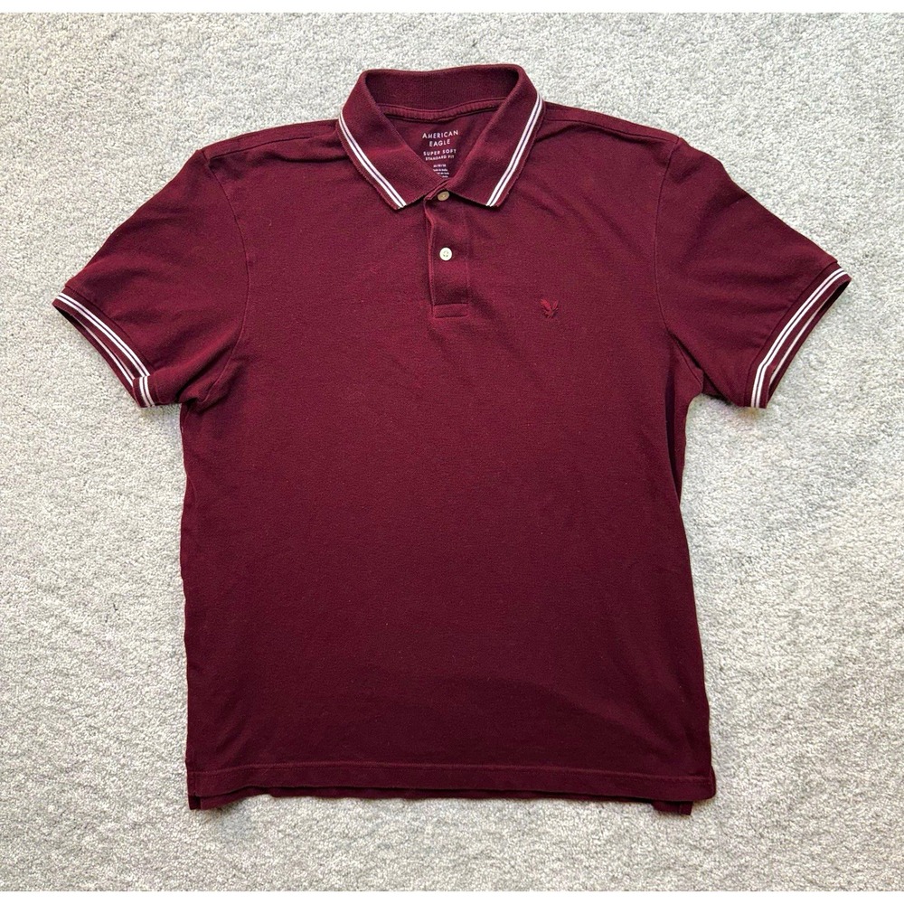 American Eagle Polo Shirt Mens Medium Maroon Burgundy Super Soft Embroidered